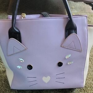 Lavender Cat Face Tote Bag